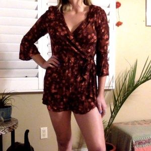 Free People Abstract Floral Wrap Romper